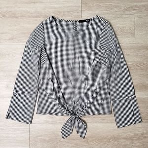 Max Jeans size XS black & white gingham print long sleeve front tie top Summer